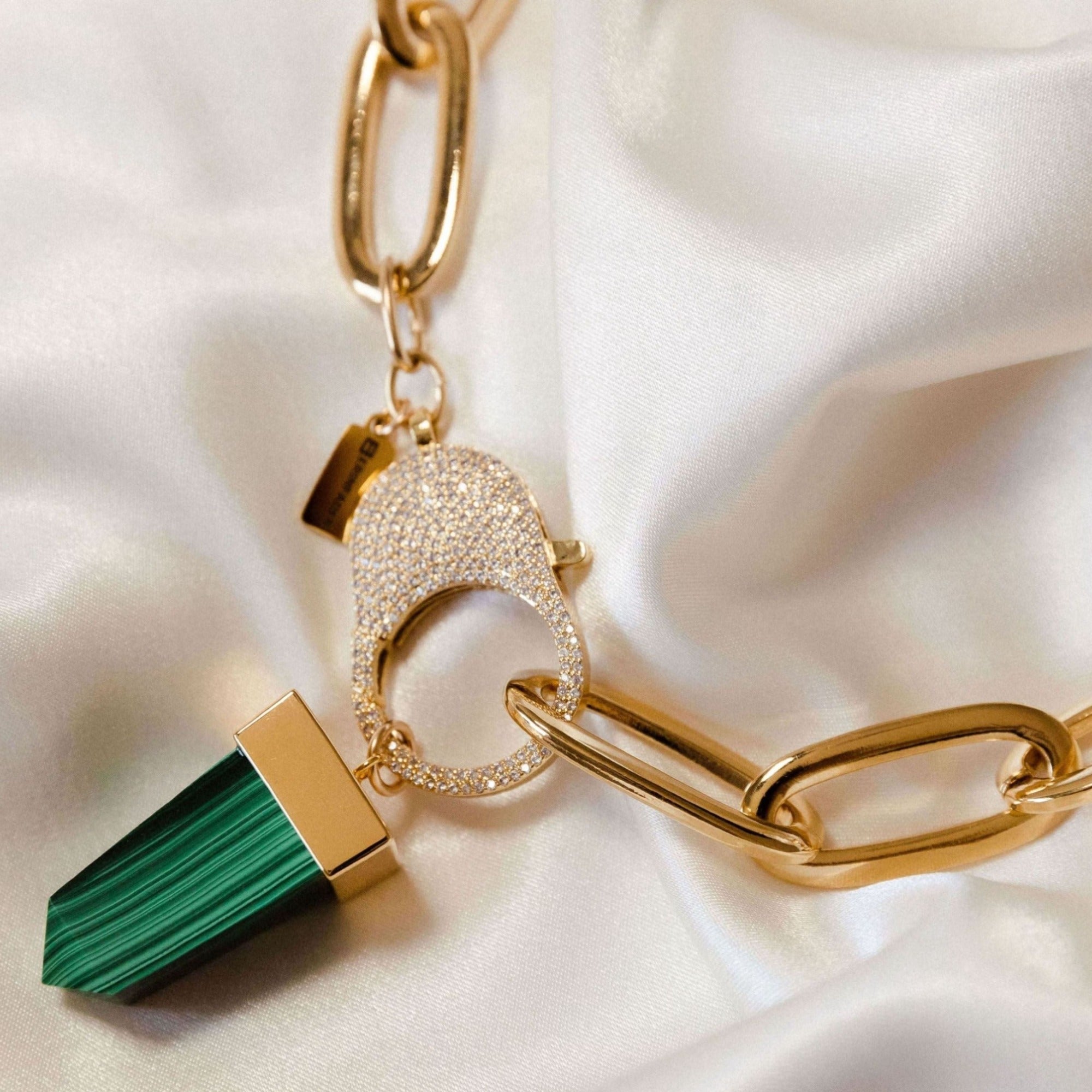 Gold Flex Choker with Malachite Pendant by Erin Fader Jewelry