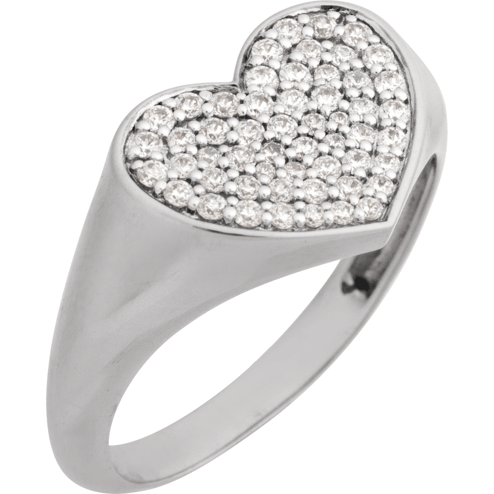 Natural Diamond Heart Signet Ring - 14K White from Erin Fader Jewelry