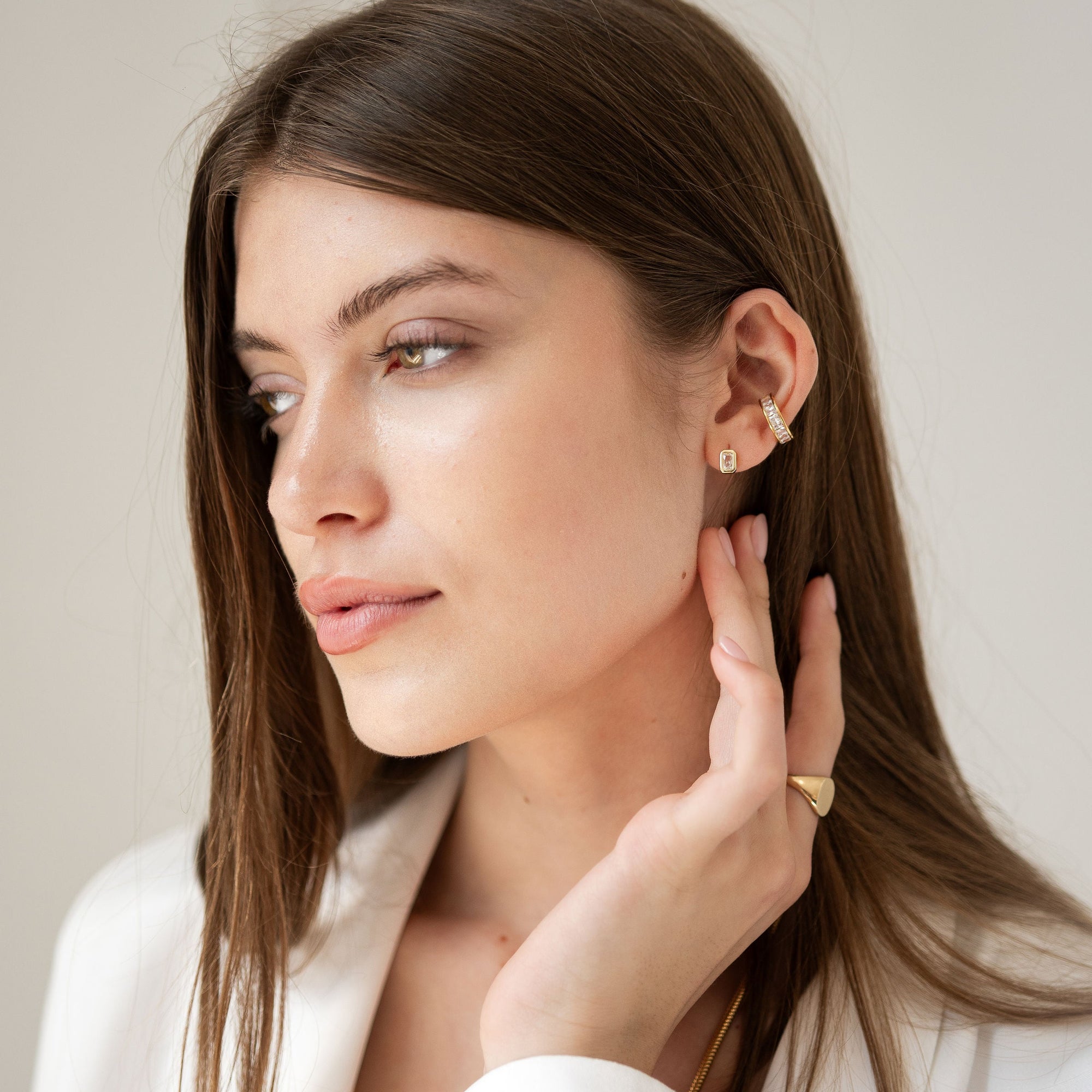 Bezel Baguette Studs from Erin Fader Jewelry