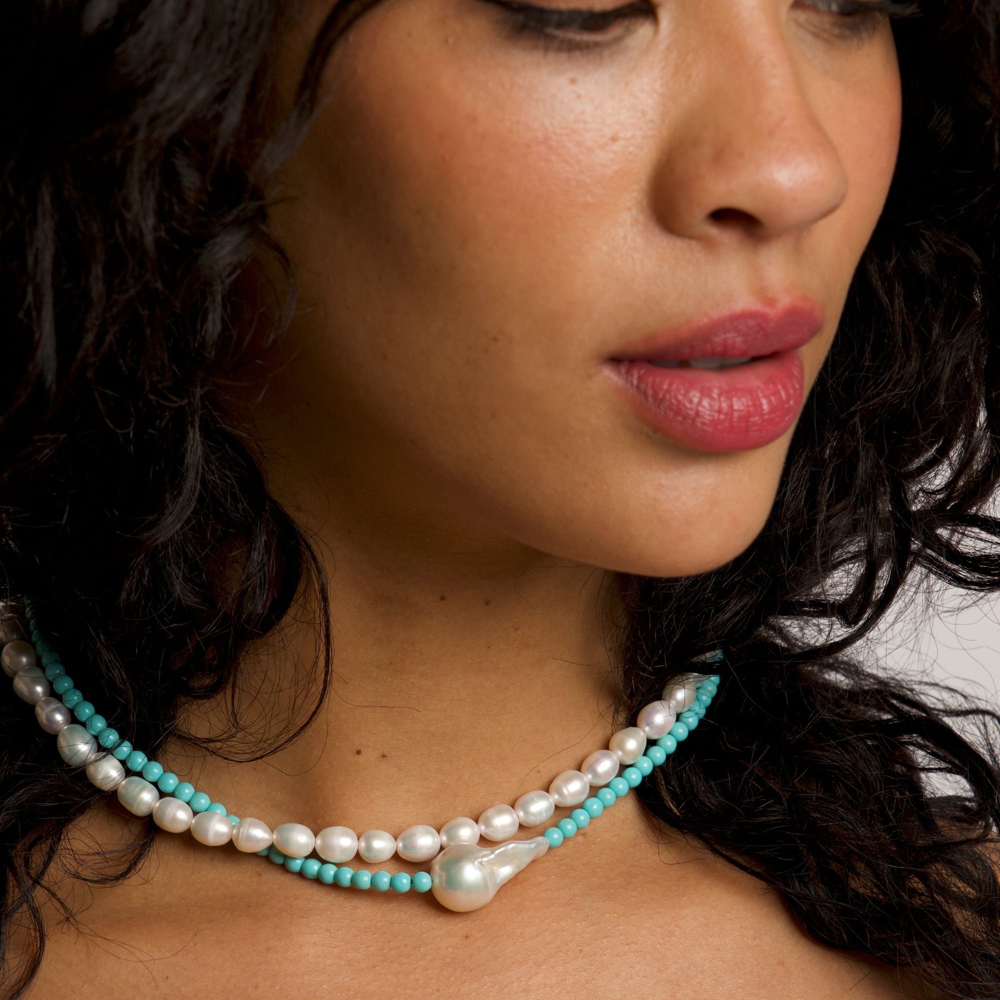 Vintage Turquoise Pearl Necklace by Erin Fader Jewelry