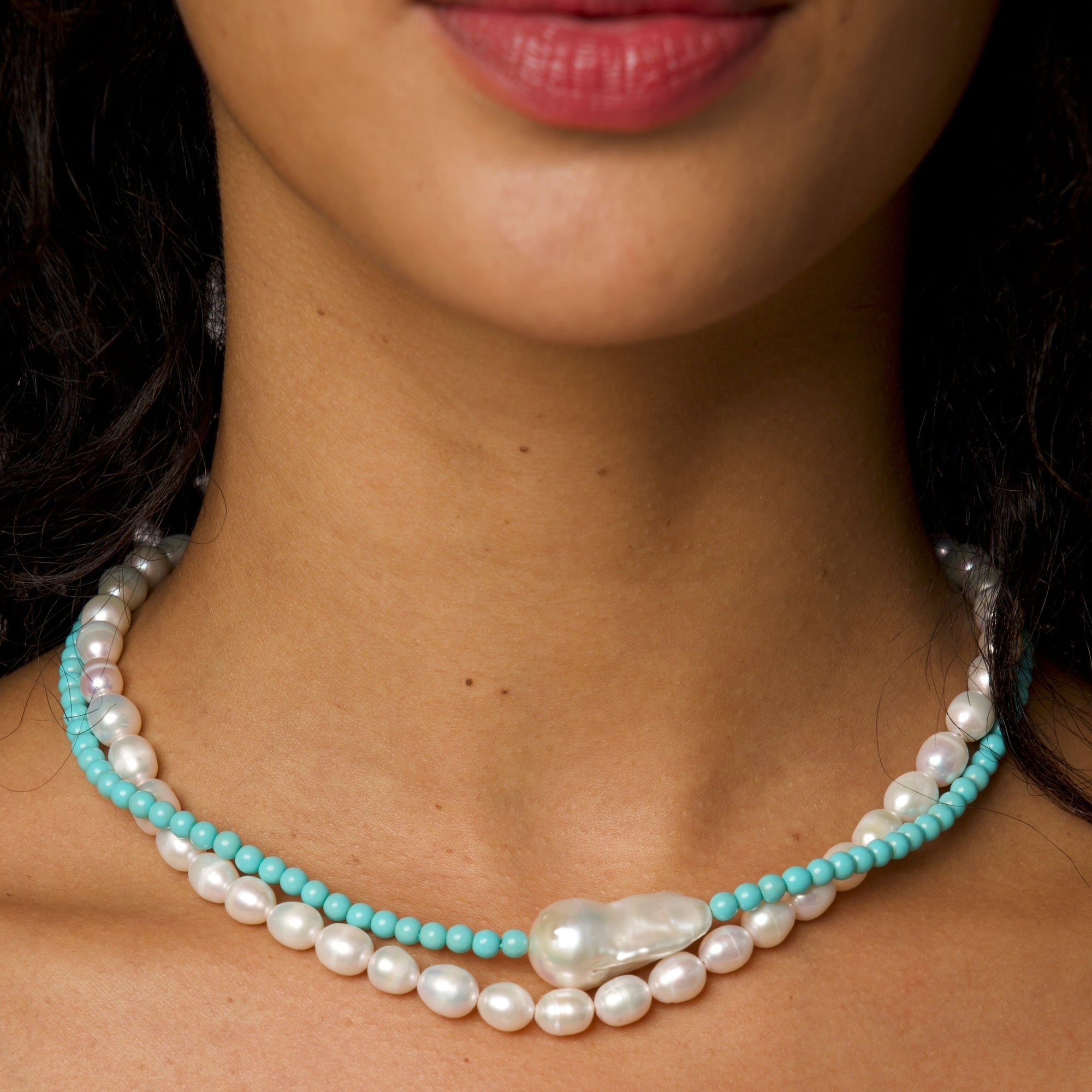Vintage Turquoise Pearl Necklace by Erin Fader Jewelry