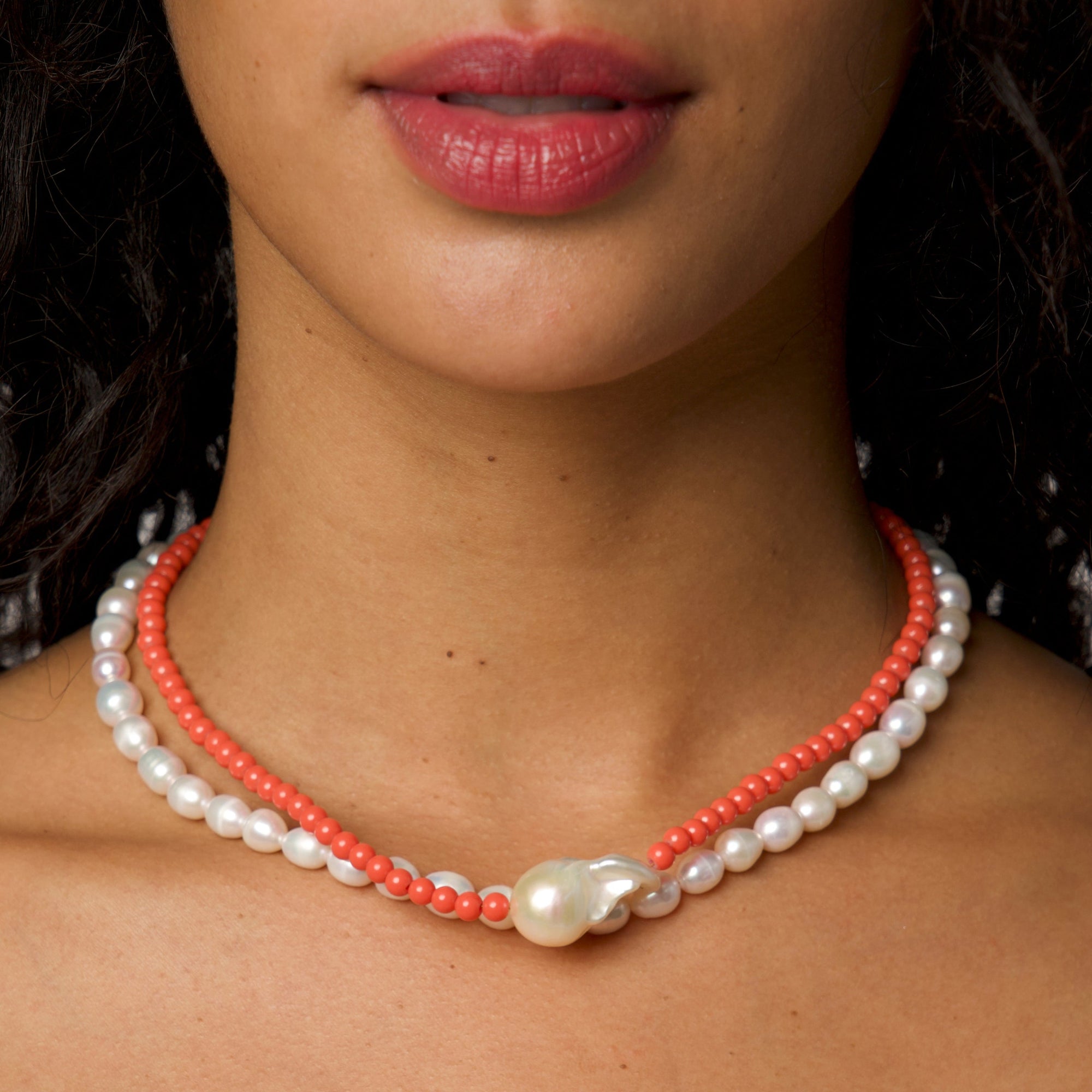 Vintage Coral Pearl Necklace by Erin Fader Jewelry