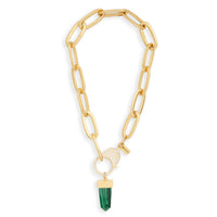 Gold Flex Choker with Malachite Pendant by Erin Fader Jewelry