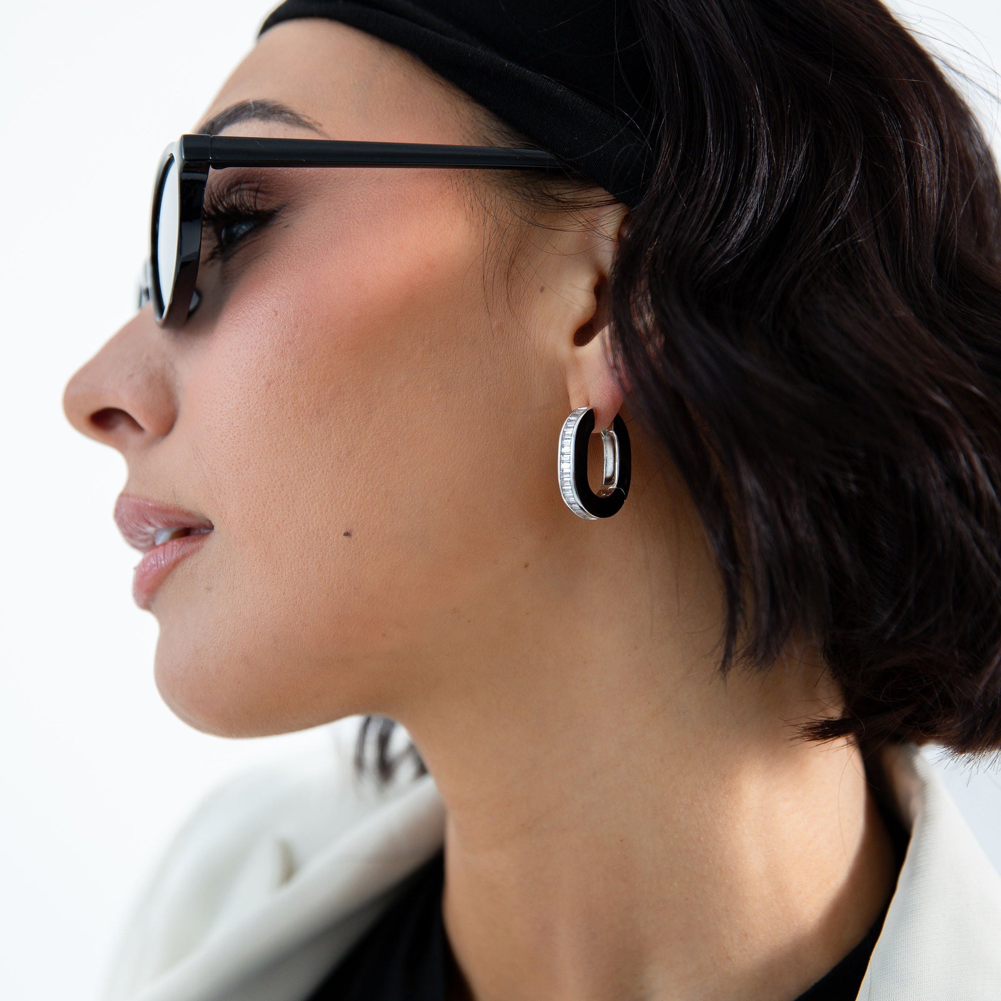 The Deco Hoops - Silver Medium by Erin Fader Jewelry