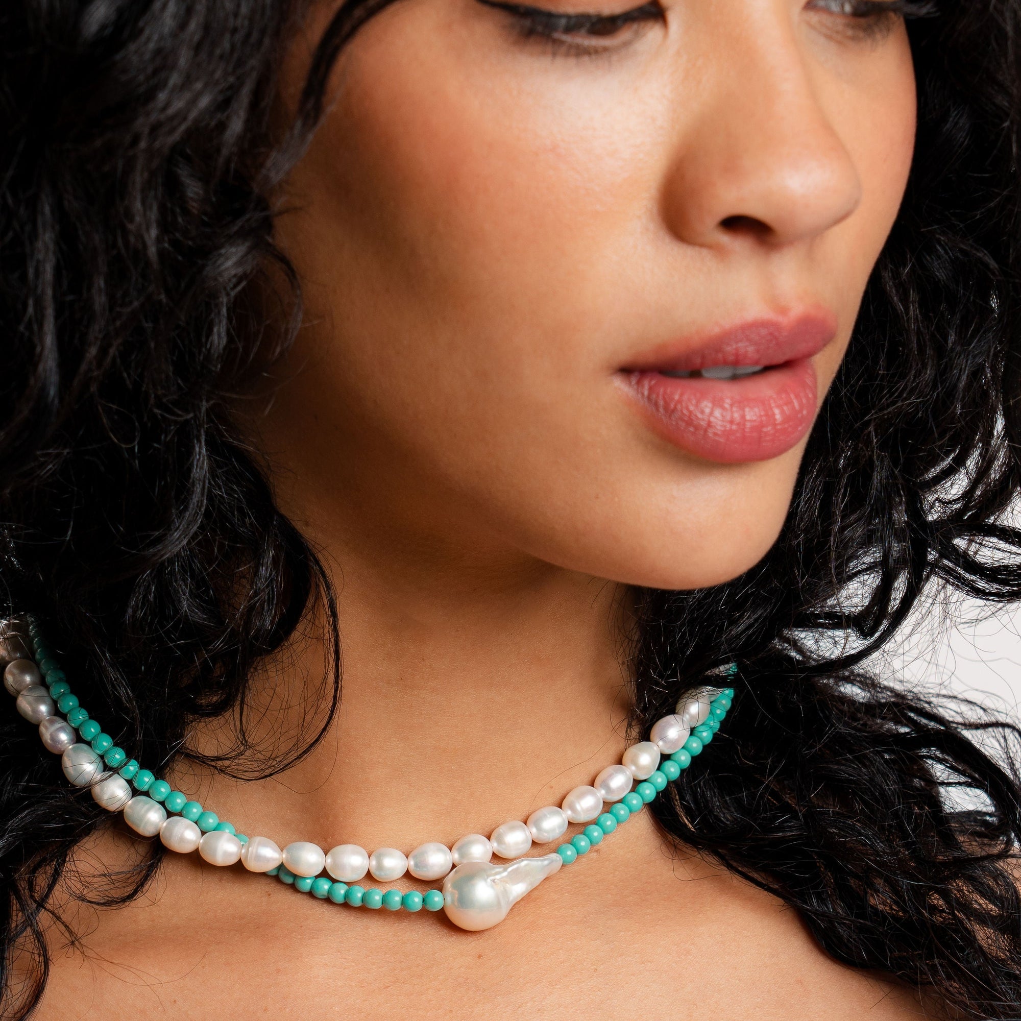Vintage Turquoise Pearl Necklace by Erin Fader Jewelry
