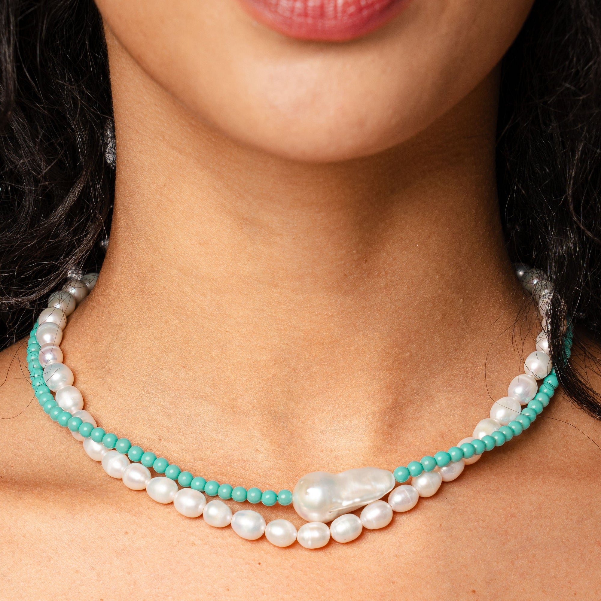 Vintage Turquoise Pearl Necklace by Erin Fader Jewelry