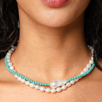 Vintage Turquoise Pearl Necklace by Erin Fader Jewelry